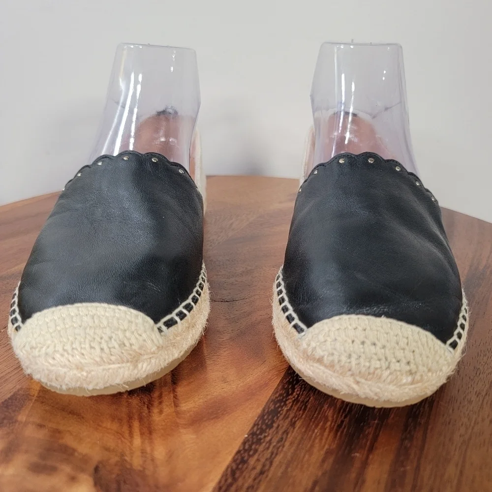 Kate Spade Gardenia Black Leather and Cream Espadrilles Size 8 Scalloped Summer